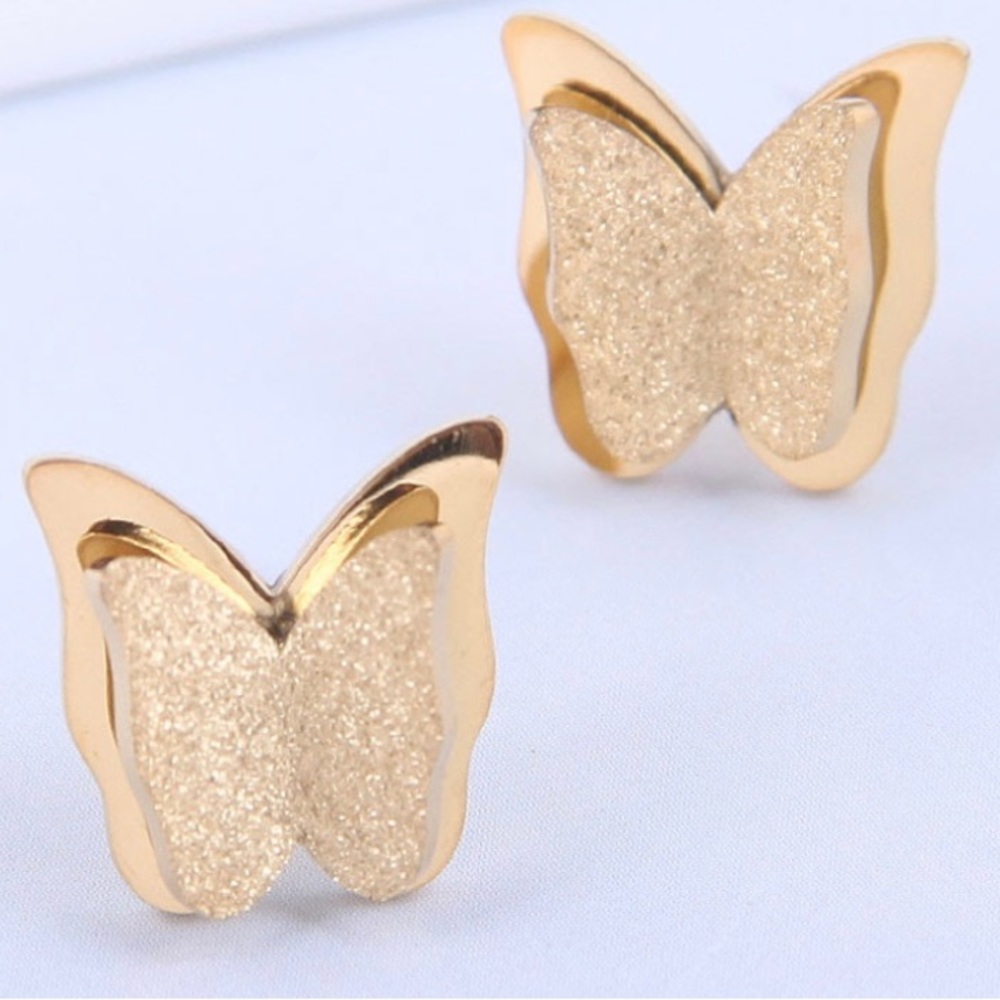 Goldtone Butterfly Stainless Steel Pierced Earrings - Picture 1 of 1